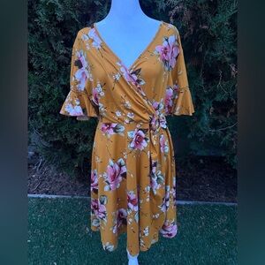 Women’s Love Fast Live Hard Chic Mustard Floral Midi Dress size L/XL